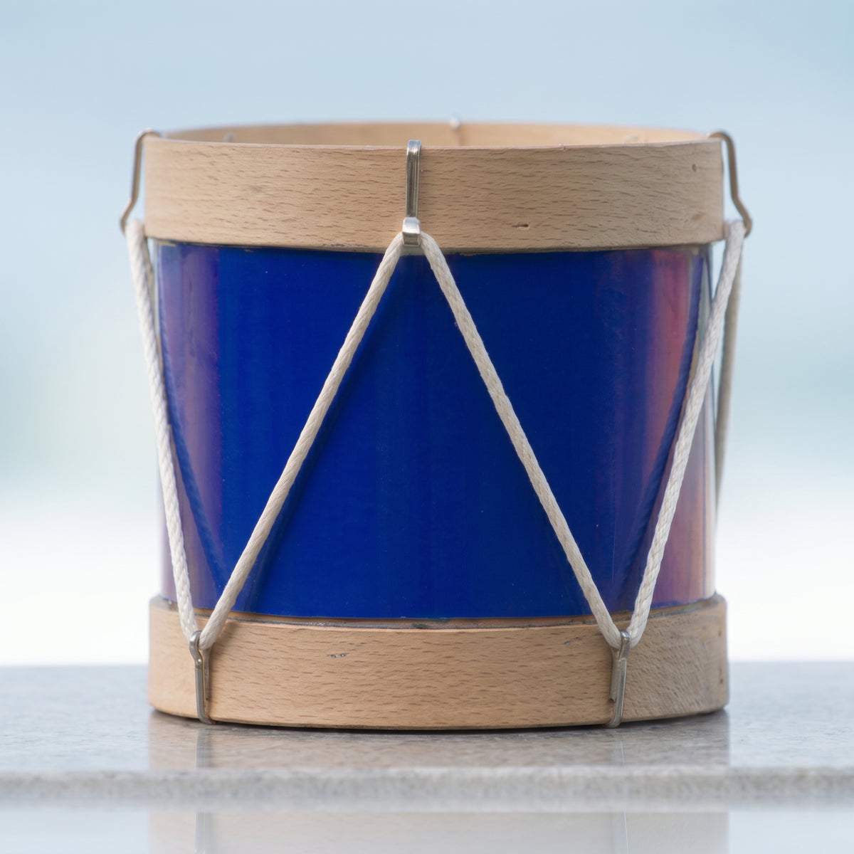 Tambor de tamborrada infantil de 15x15 cm, azul con aros de madera